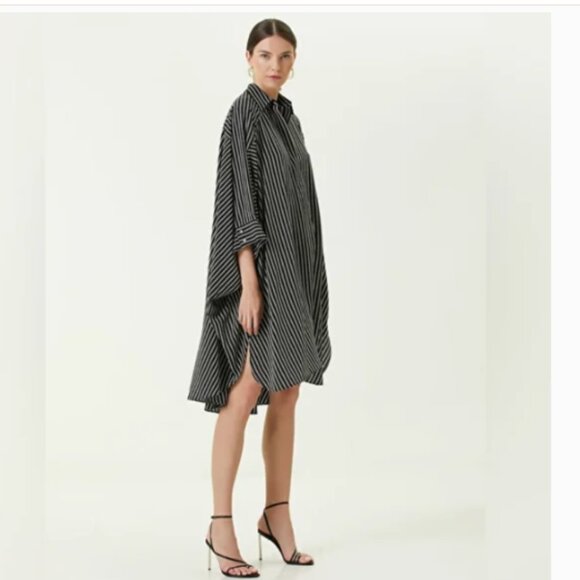 Michael Kors Collection Stripe Midi Silk Caftan Shirt Dress SZ L NWT Michael Kors Collection Stripe Midi Silk Caftan Shirt Dress SZ L NWT